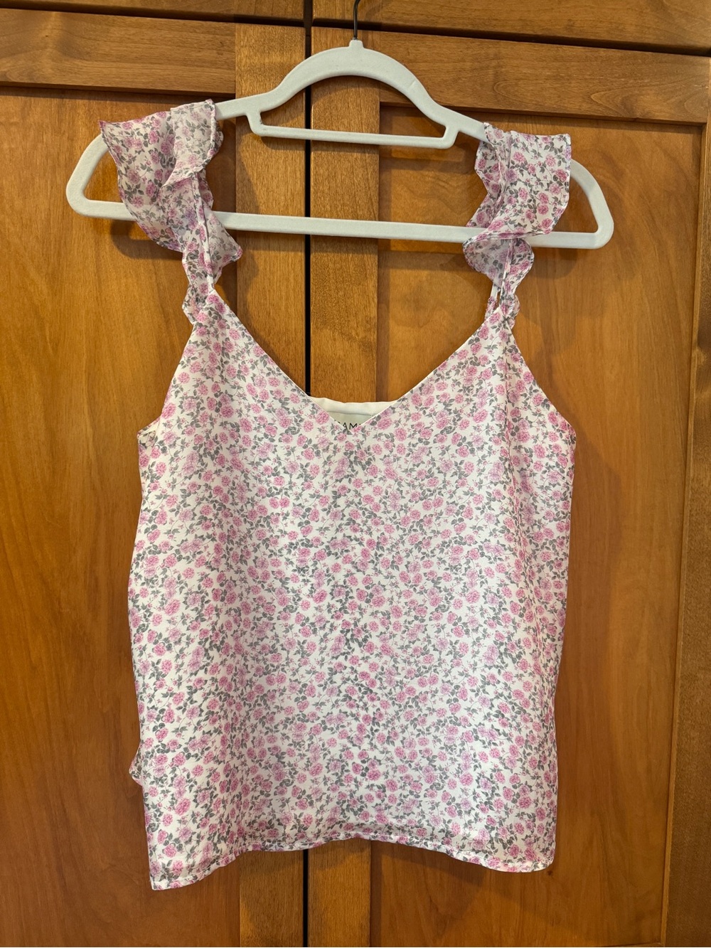 Cami NYC Light Pink Floral Tank with Ruffle Straps